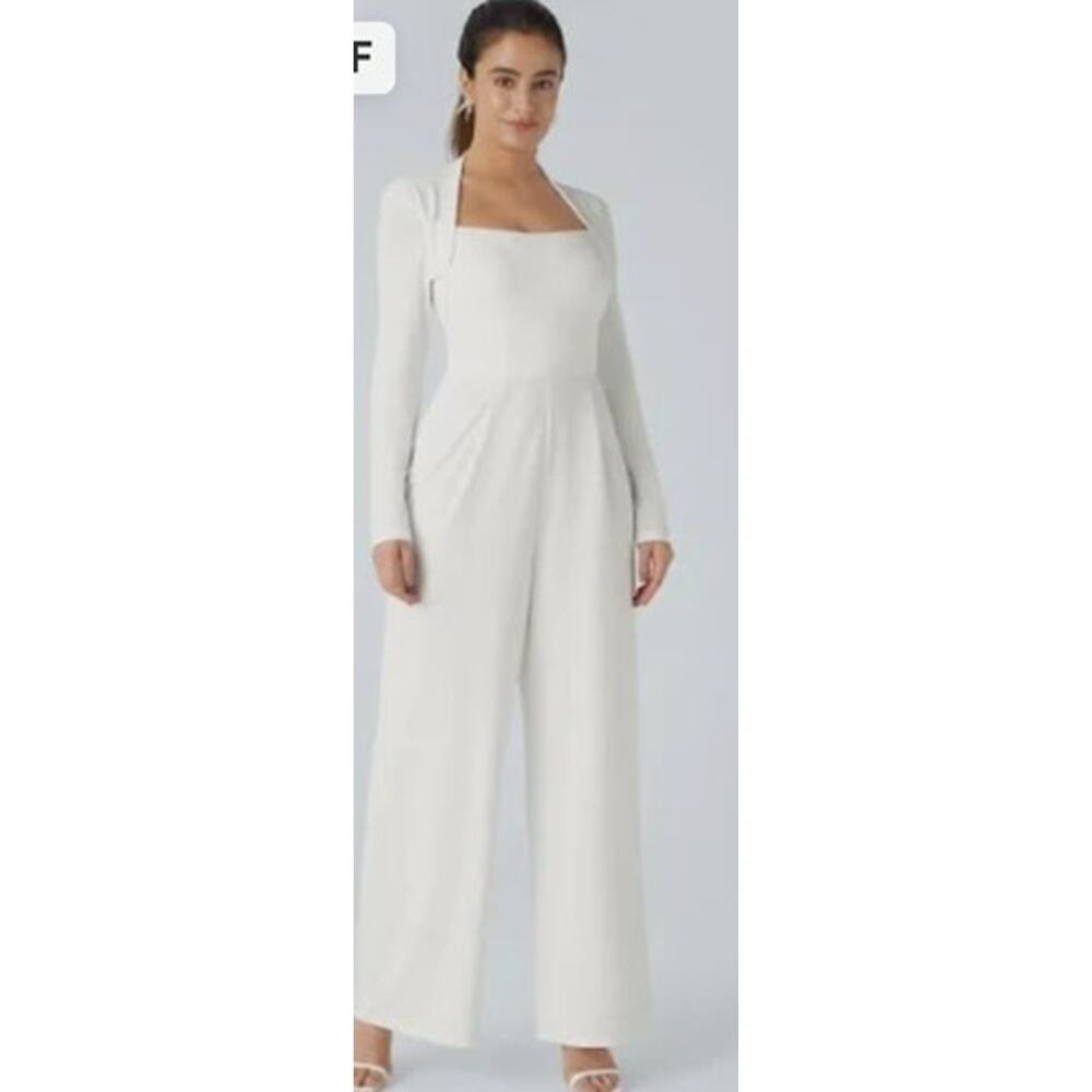 Womens Halara White Long Sleeve Wide Leg Jumpsuit Size Medium